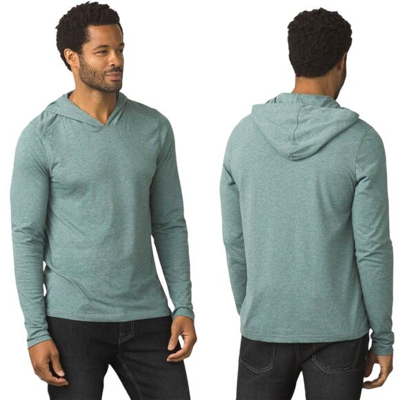 prAna‎ Men's Starling Green Heather Prana Long Sleeve Hood Sweatshirt Size XXL - Picture 1 of 8